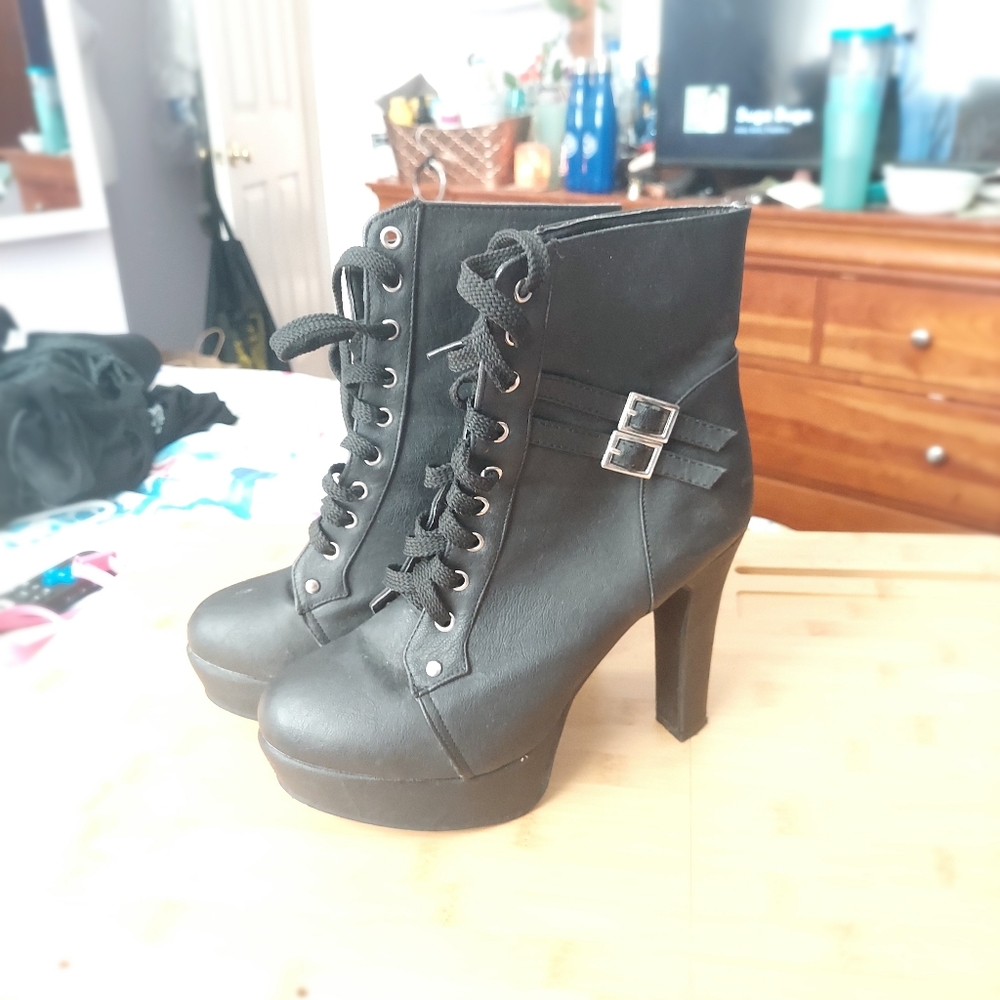 Susanny High Heel Boots for Women,Womens Platform Boot Heels Sexy Round Toe Lace